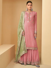 Pink Georgette Partywear Sharara Style Suit - Inddus.com