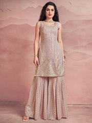 Pink Georgette Partywear Sharara-Style-Suit - Inddus.com