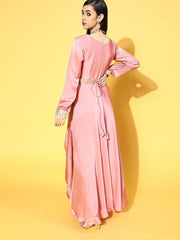 Pink Georgette Partywear Solid Dresses - Inddus.com