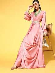 Pink Georgette Partywear Solid Dresses - Inddus.com