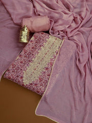 Pink & Gold-Toned Digital Printed Organza Unstitched Dress Material - Inddus.com