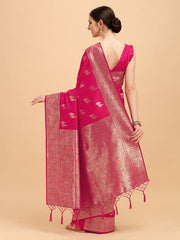 Pink & Gold-Toned Ethnic Motifs Zari Jashn Saree