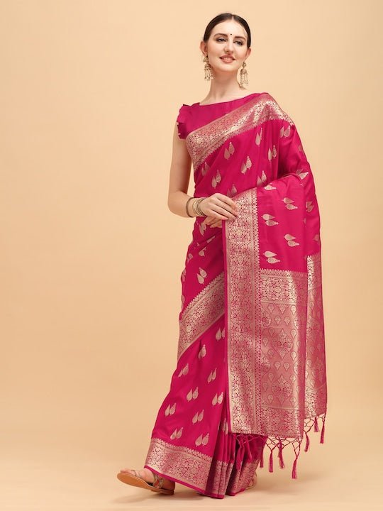 Pink & Gold-Toned Ethnic Motifs Zari Jashn Saree