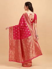 Pink & Gold-Toned Ethnic Motifs Zari Jashn Saree - Inddus.com