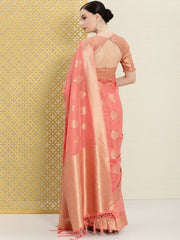 Pink & Gold-Toned Ethnic Motifs Zari Saree - Inddus.com