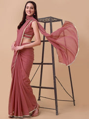 Pink & Gold-Toned Sequinned Saree - Inddus.com