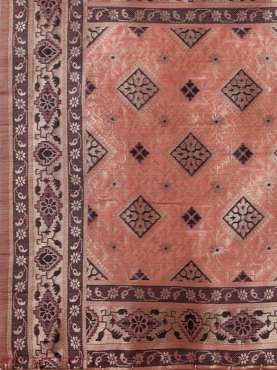 Pink & Grey Woven Design Zari Saree - Inddus.com