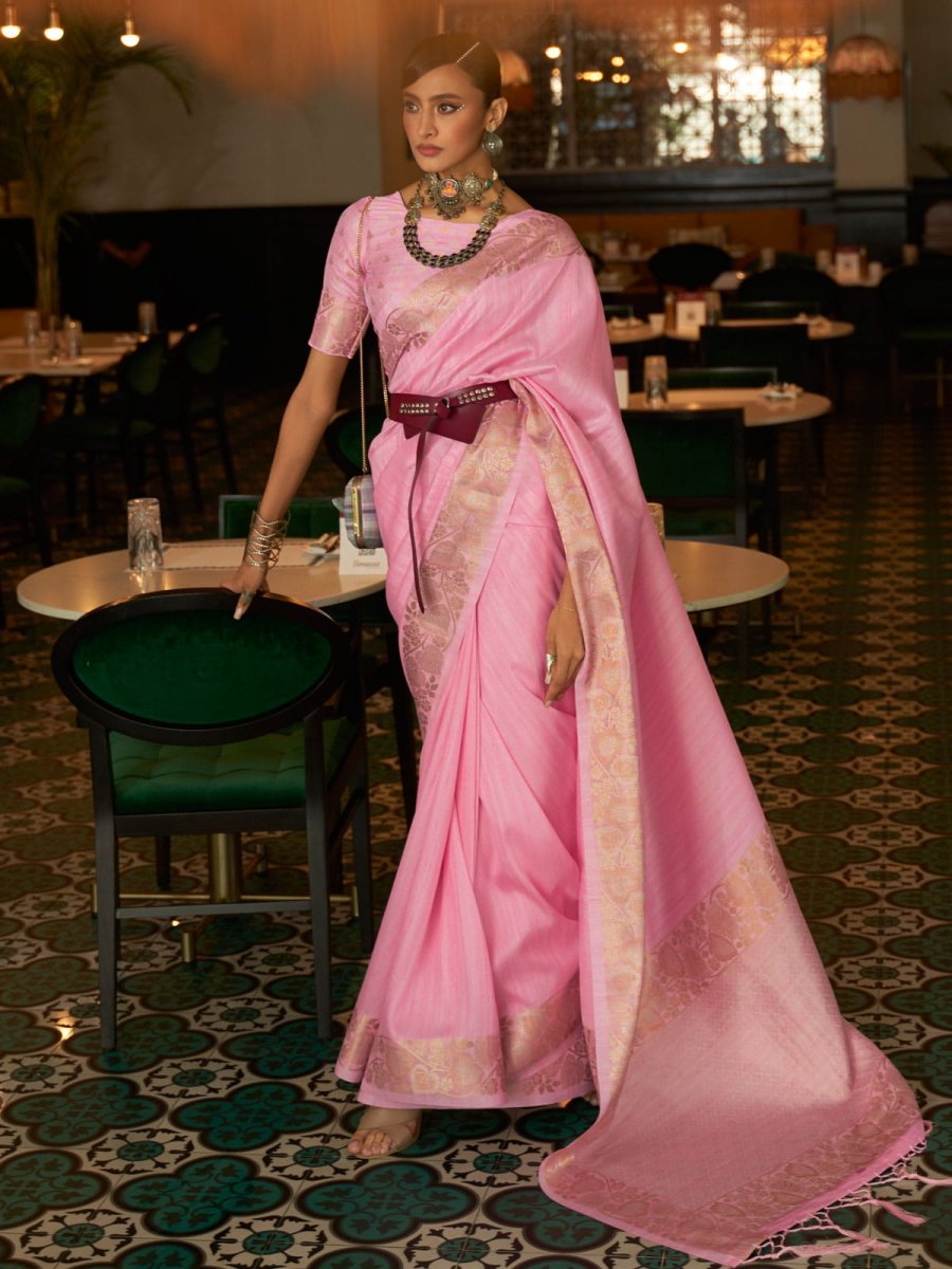 Pink Handloom Silk Traditional Saree - Inddus.com