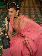 Pink Handloom Silk Traditional Saree - Inddus.com