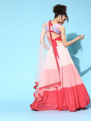 Pink Lehenga with Blouse and Dupatta - Inddus.com