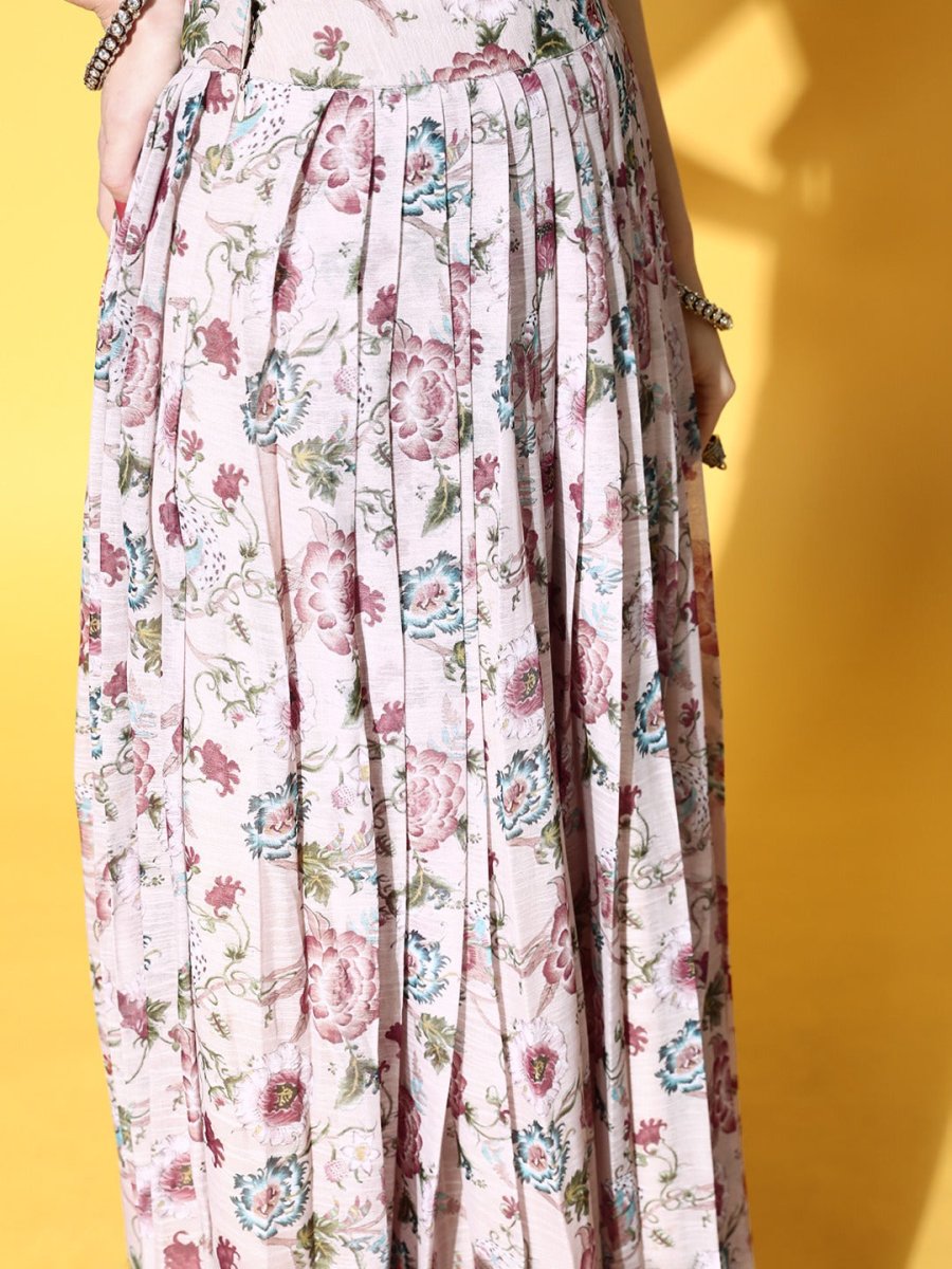 Pink & Maroon Floral Printed Semi-Stitched Lehenga & Unstitched Choli With Dupatta - Inddus.com