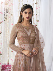 Pink Net Festive Gown Suit - Inddus.com