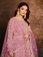 Pink Net Festive Wear Anarkali Suit - Inddus.com
