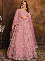 Pink Net Festive Wear Anarkali Suit - Inddus.com