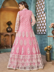 Pink Net Partywear Anarkali Suit - Inddus.com