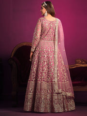 Pink Net Partywear Anarkali-Suit - Inddus.com