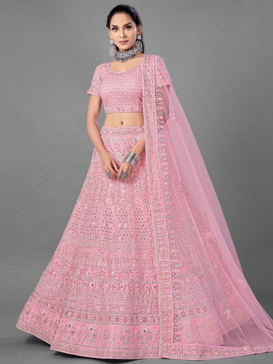 Pink Net Partywear Lehenga Choli - inddus-us
