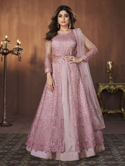 Pink Net Partywear Lehenga Suit - Inddus.com