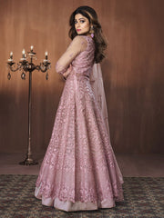 Pink Net Partywear Lehenga Suit - Inddus.com