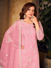 Pink Net Partywear Palazzo Suit - Inddus.com