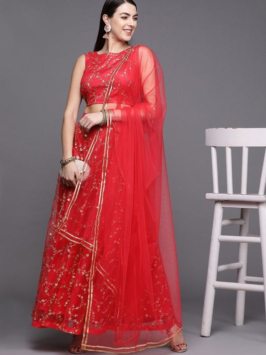 Pink Net Sequins Lehenga Choli - inddus-us