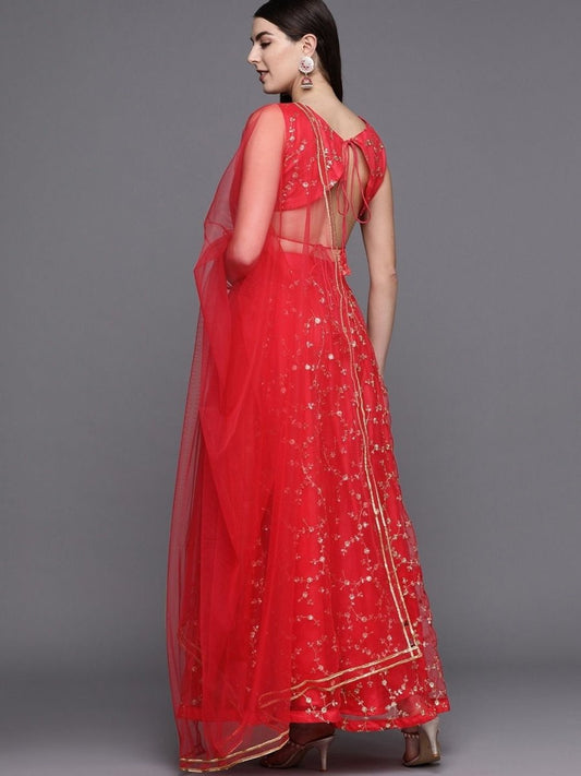 Pink Net Sequins Lehenga Choli - inddus-us