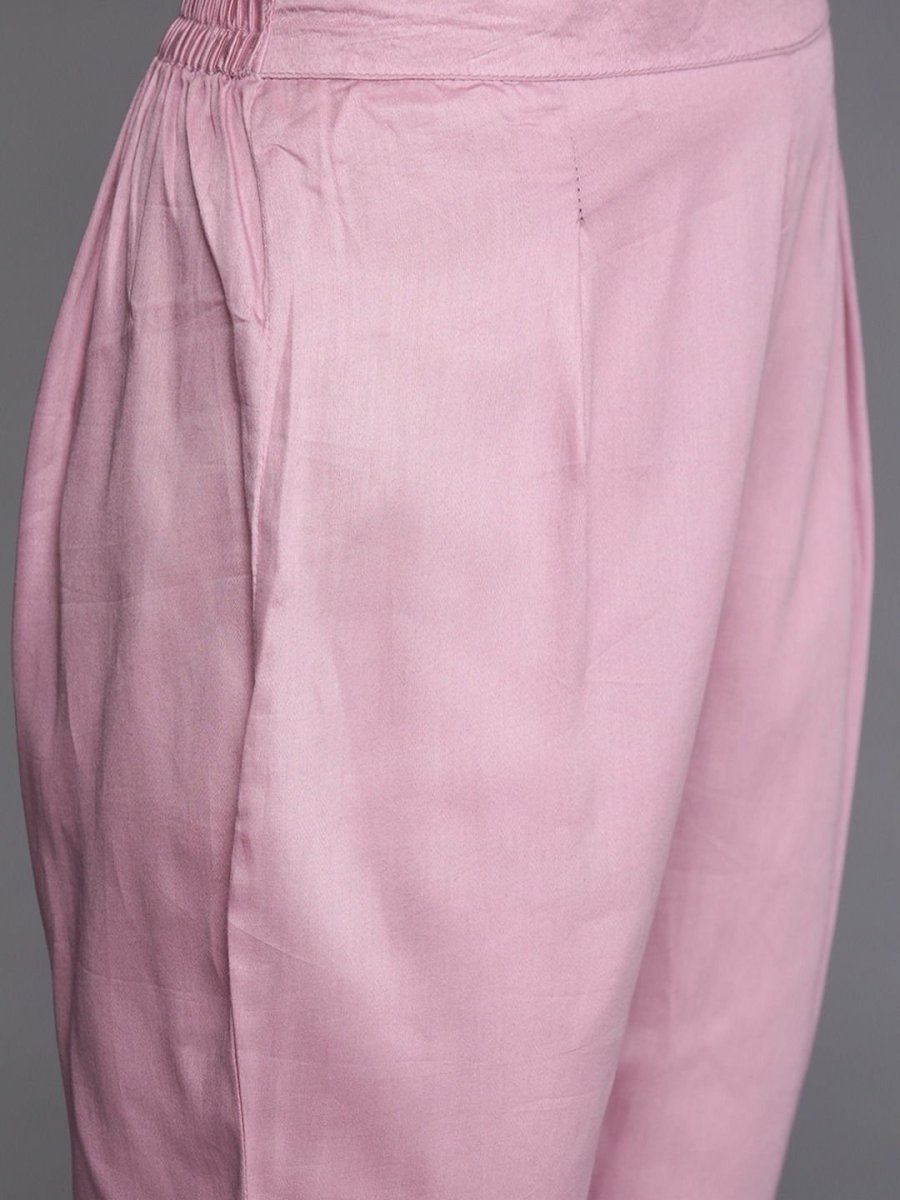 Pink Net Thread Work Straight Cut Suit - Inddus.com
