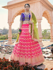 Pink Net Wedding Lehenga Choli - Inddus.com