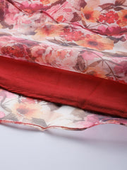 Pink & Orange Digital Printed Semi-Stitched Lehenga & Unstitched Blouse Dupatta - Inddus.com
