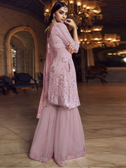 Pink Organza Partywear Sharara Suit - inddus-us