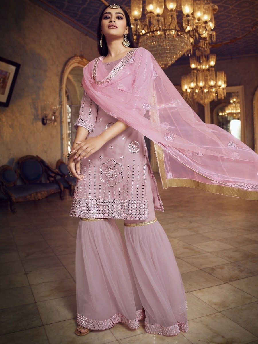 Pink Organza Partywear Sharara Suit - inddus-us