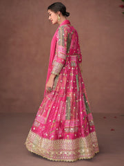Pink Organza Silk Partywear Gown - Inddus.com