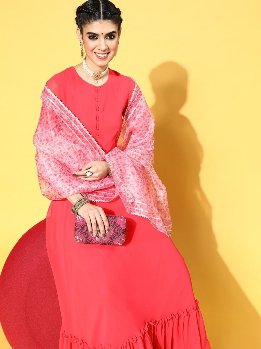 Pink Party Wear Kurta With Dupatta - Inddus.com