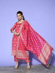 Pink Pure Cotton Unstitched Dress Material - Inddus.com