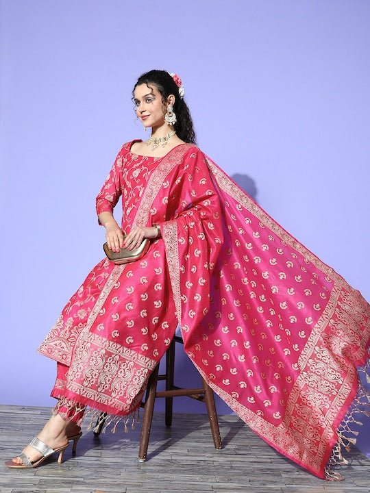 Pink Pure Cotton Unstitched Dress Material - Inddus.com