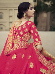 Pink Satin Wedding Lehenga Choli - Inddus.com