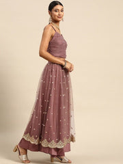 Pink Sequinned Semi-Stitched Lehenga & Ready to Wear Ruched Blouse - Inddus.com