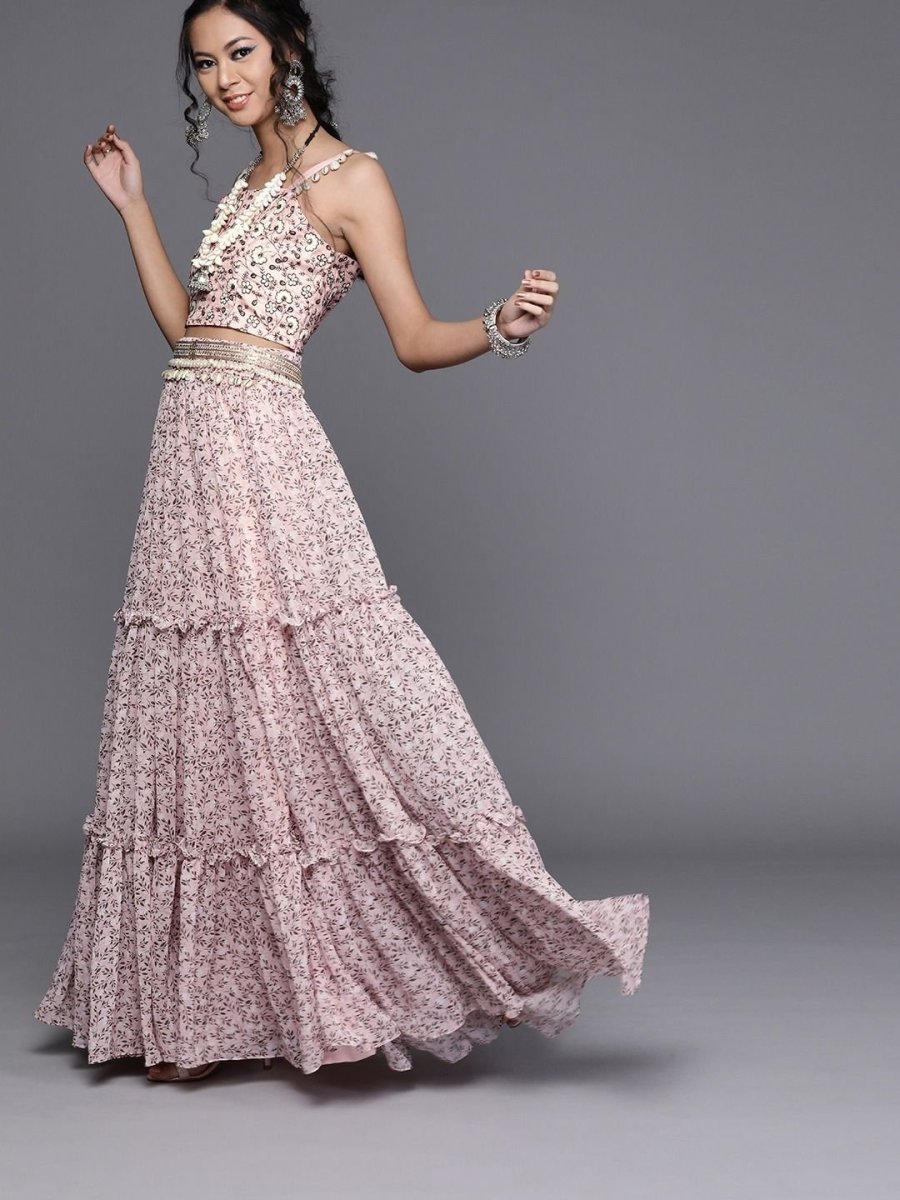 Pink Silk Blend Printed Lehenga Choli - inddus-us