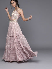 Pink Silk Blend Printed Lehenga Choli - inddus-us
