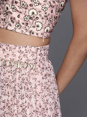 Pink Silk Blend Printed Lehenga Choli - inddus-us