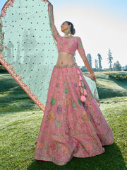 Pink Silk Embroidered Lehenga Choli - Inddus.com