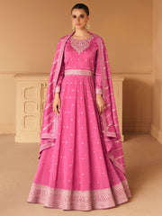 Pink Silk Festive Wear Anarkali Suit - Inddus.com