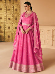 Pink Silk Festive Wear Anarkali Suit - Inddus.com