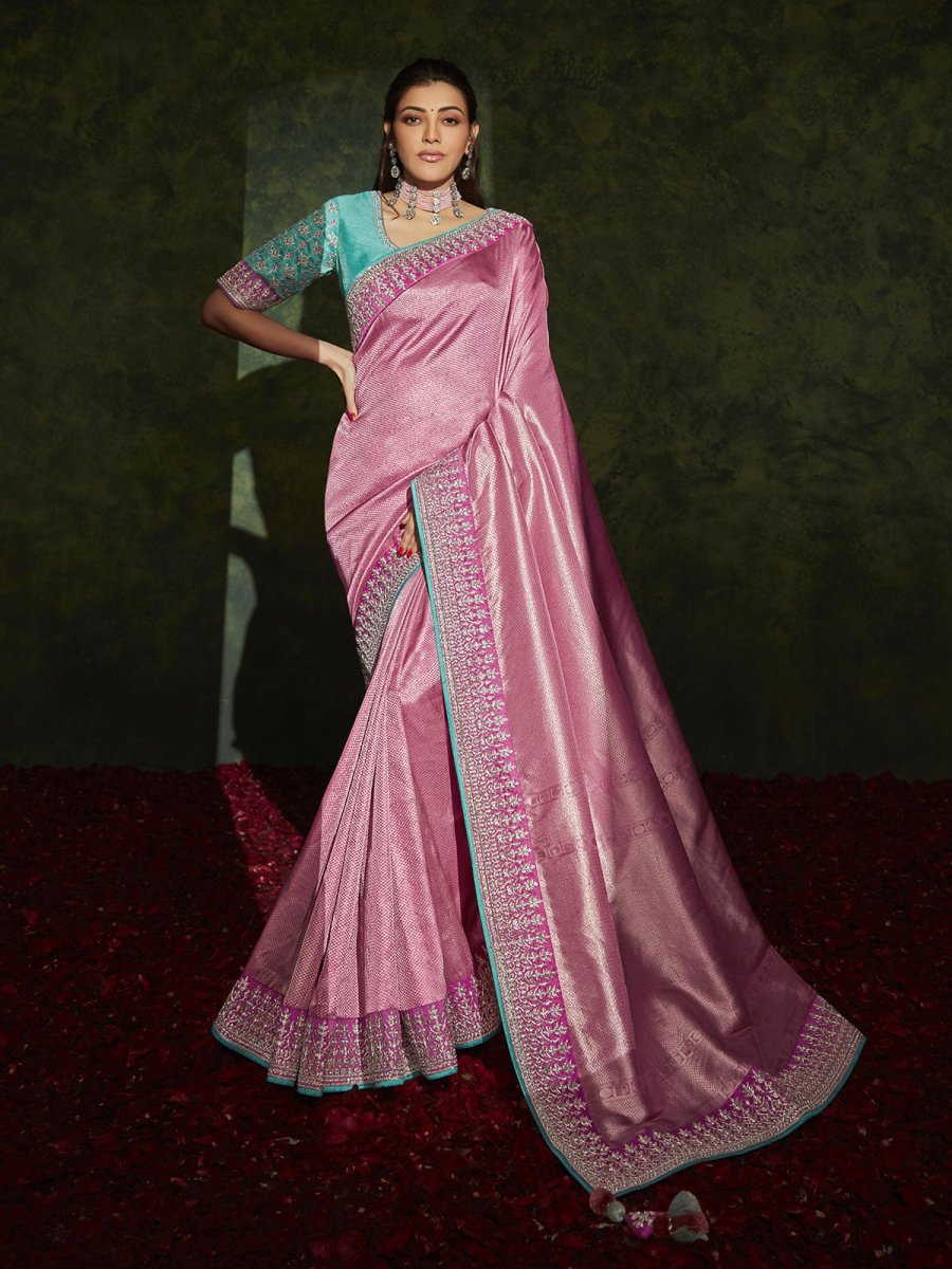 Pink Silk Traditional Saree - Inddus.com