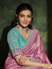 Pink Silk Traditional Saree - Inddus.com