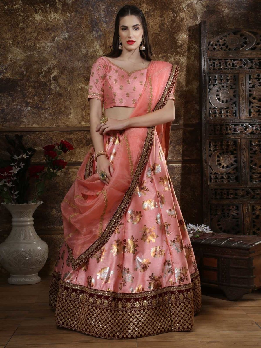 Pink Silk Wedding Lehenga Choli - inddus-us