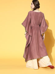 Pink Solid Anarkali Kurta with Embroidered Dupatta and Belt - inddus-us