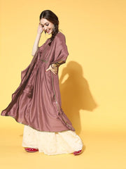 Pink Solid Anarkali Kurta with Embroidered Dupatta and Belt - inddus-us