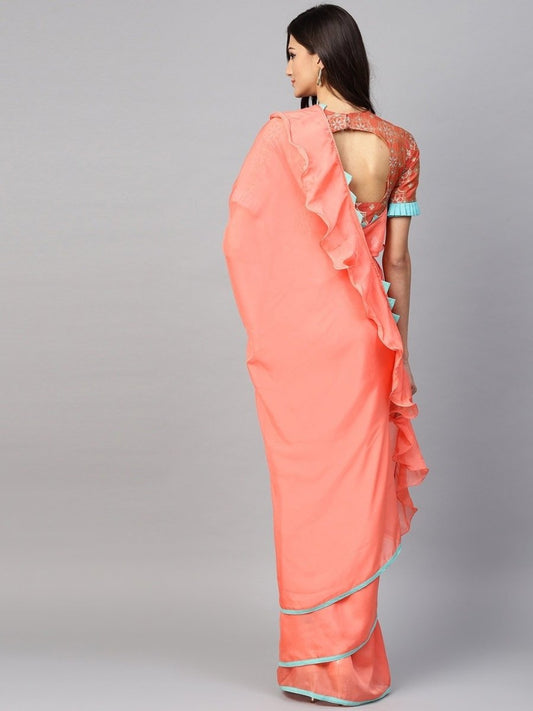 Pink Solid Art Silk Saree - inddus-us