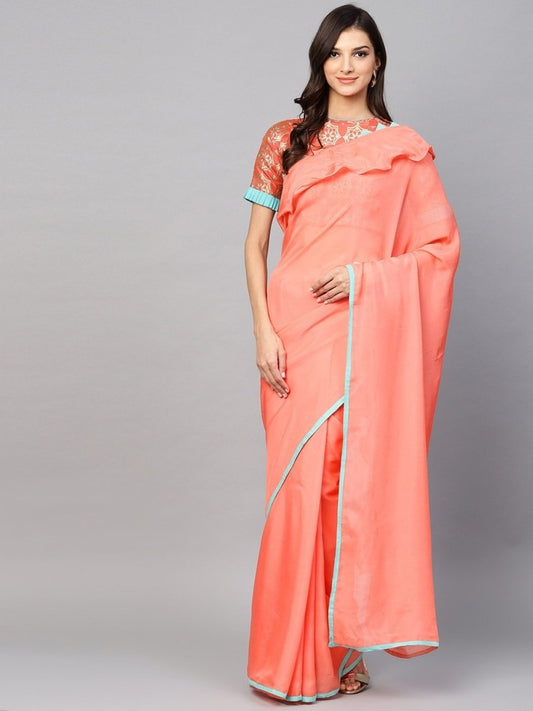 Pink Solid Art Silk Saree - inddus-us